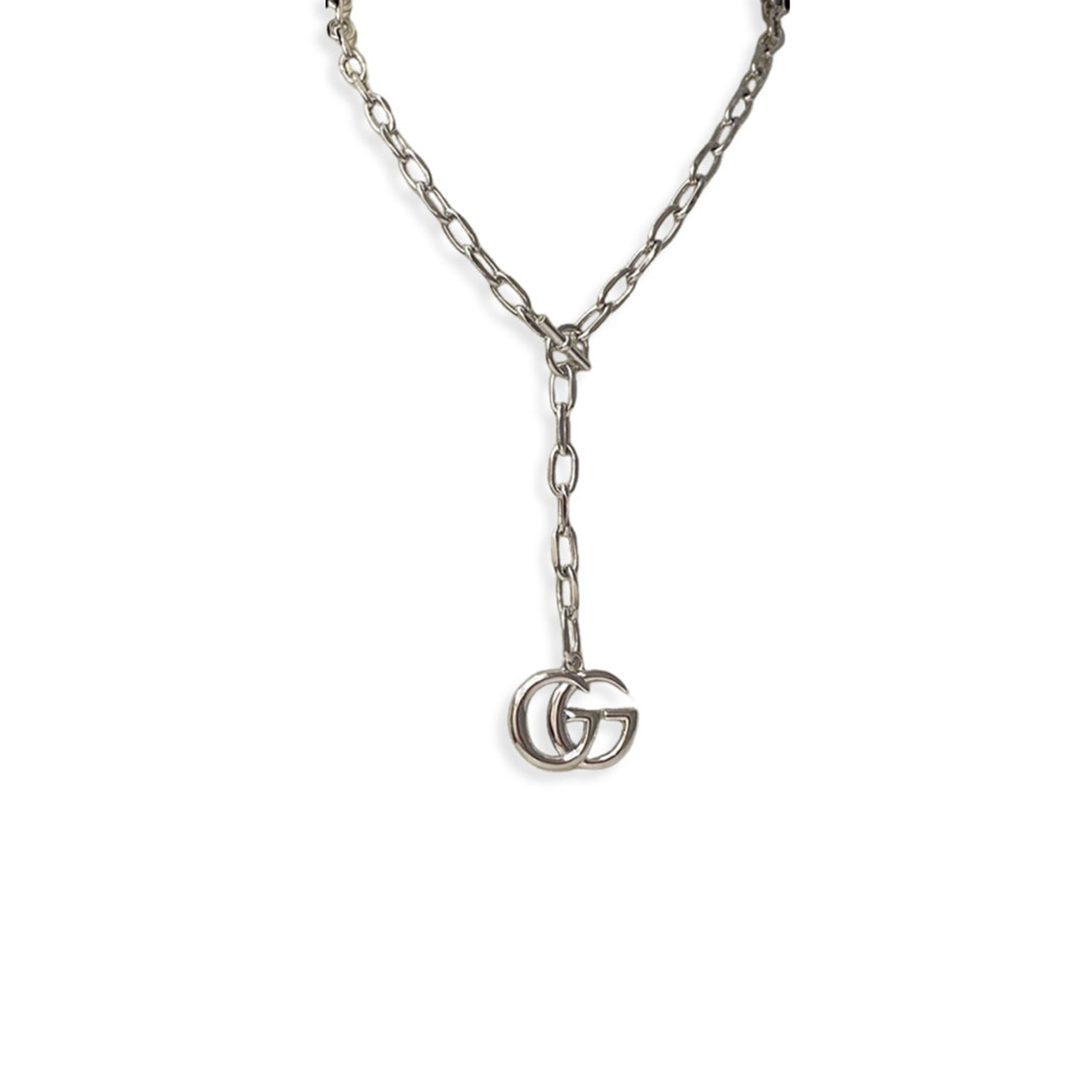 GUCCI GG WHITE GOLD PENDANT NECKLACE GUCCI GG WHITE GOLD PENDANT NECKLACE
